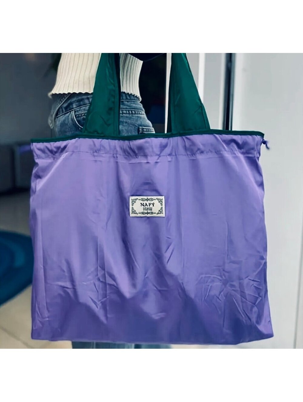 New -X-Large Capacity Two-Tone -FoldableMessenger Bag/Tote - Purple/Green